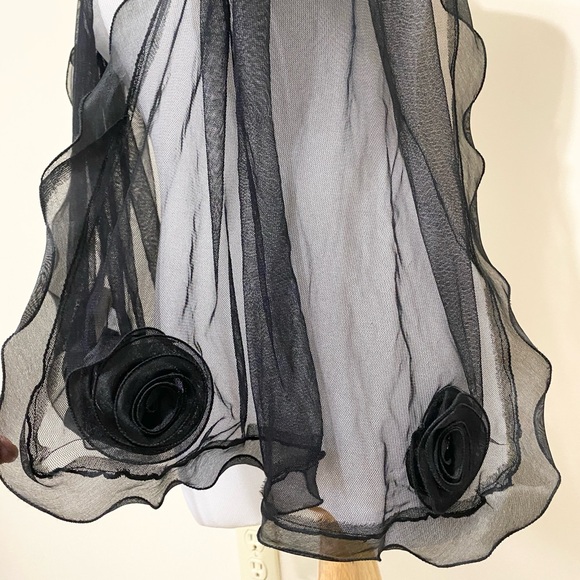Nordstrom Sheer Black Silk Rose Ruffle Scarf Wrap - Picture 4 of 6